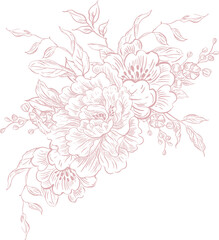 Tender  Floral pink bouquet, Elegant Line Art Design
