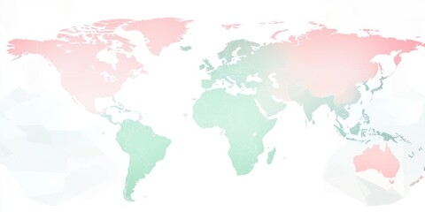 Obraz premium A world map in pastel colors of light pink and soft green, on a white background