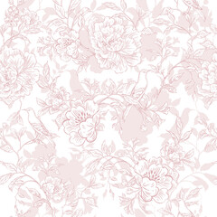 Tender  Floral pink seamless pattern, Elegant Line Art Design