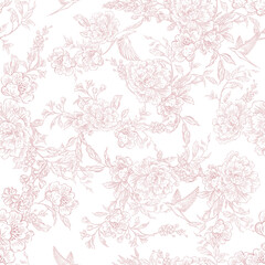 Tender  Floral pink seamless pattern, Elegant Line Art Design