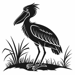 shoebill black silhouette icon vector