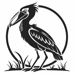 shoebill black silhouette icon vector
