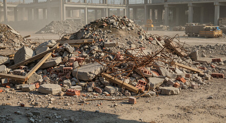 Construction waste on industrial background with natural light