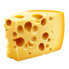 Cheddar cheese with visible holes. Transparent background png.