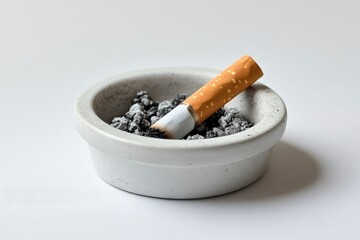 Cigarette Butt Resting in Ash Tray with Burnt Ashes Closeup