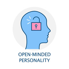 Vector icon for Open-Minded Personality. Brain with expanding lines, representing broad thinking, receptiveness, and cognitive flexibility.