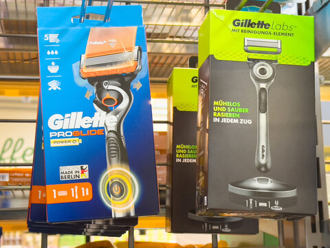 Razor display with gillette proglide and labs shaving products in store