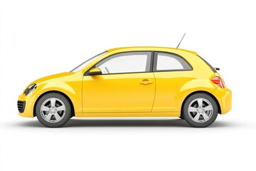 Fototapeta premium Side View of Yellow Compact Car on White Background for Presentation