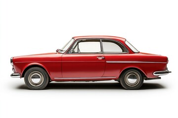 Red Vintage Car Isolated on White Background Side View Studio Shot