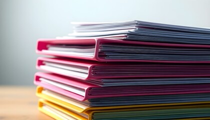 Stack of Colorful Folders with Documents, Office Supplies