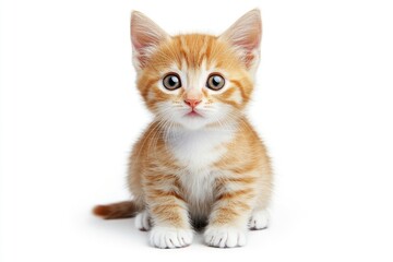 Obraz premium Cute Orange Kitten Sitting on White Background with Striped Markings