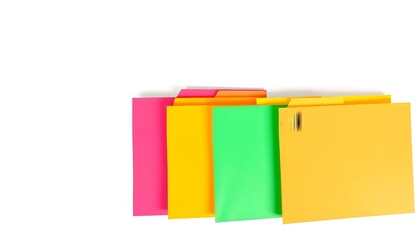 Colorful Office Folders on White Background, Flat Lay