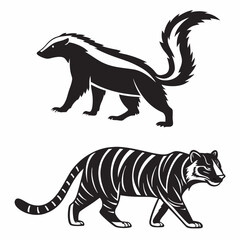 Skunk tiger black silhouette icon vector bundle