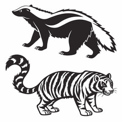 Skunk tiger black silhouette icon vector bundle
