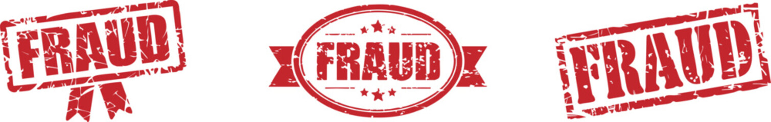 Red Grunge vintage Fraud Stamp rectangle Vector Icon for Scam and Deception