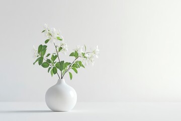 White Flowers Blooming in Vase Against Clean Background for Minimalist Decor