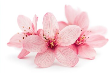 Close-up of Light Pink Cherry Blossoms on White Background Spring