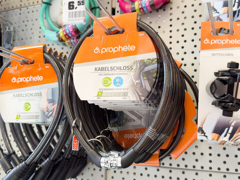 Display of cable locks with security features in hardware store