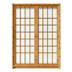 Traditional wooden wall with sliding doors and lattice design, Japanese style furniture, isolated on transparent background	

