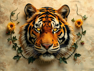 tiger with flowers