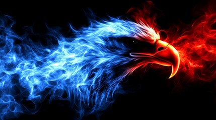 Naklejka premium A dynamic depiction of an eagles head rendered in colorful flames