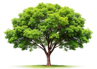 Green tree isolated on a white background with leaves and branches showing natural growth