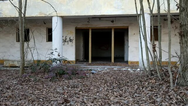 KISKUNMAJSA, HUNGARY - FEBRUARY 22. 2025: Abandoned and ruined Soviet barracks 