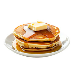 top view of pancakes with butter and syrup

