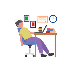Resting in Office Flat Vector Illustration