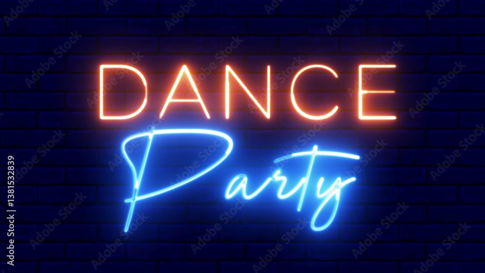 Aufkleber dance party text font with neon light. luminous and shimmering haze inside the letters of the text d
