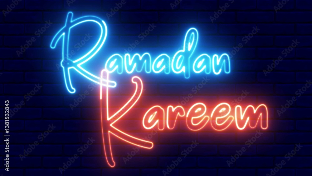 Poster ramadan kareem text font with light. luminous and shimmering haze inside the letters of the text ram