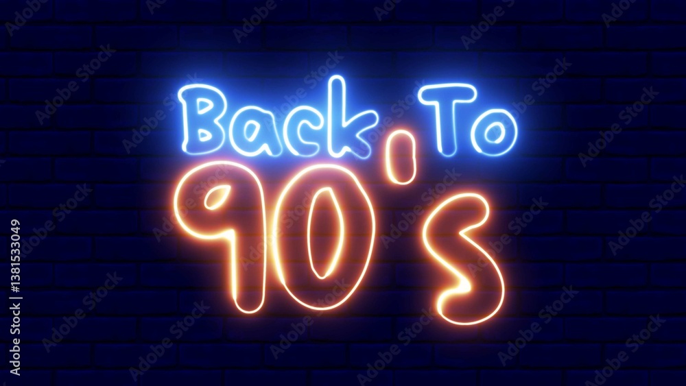 Poster back to the 90's neon sign. back to the 90's text font with neon light. luminous and shimmering haze