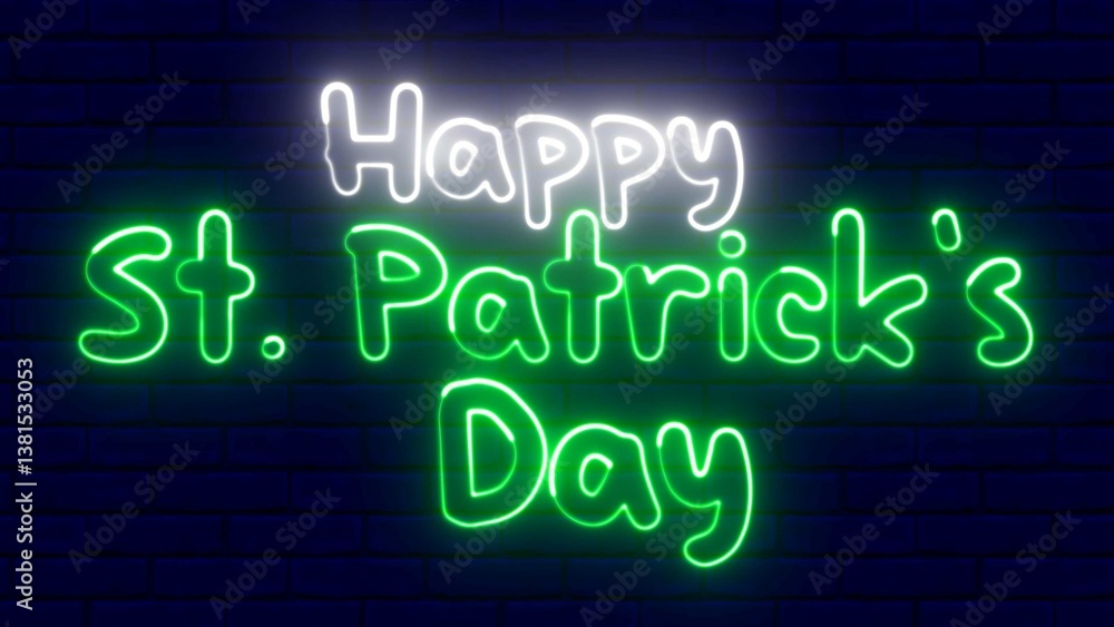 Poster happy st. patrick's day neon sign. happy st. patrick's day text font with light. luminous and shimme