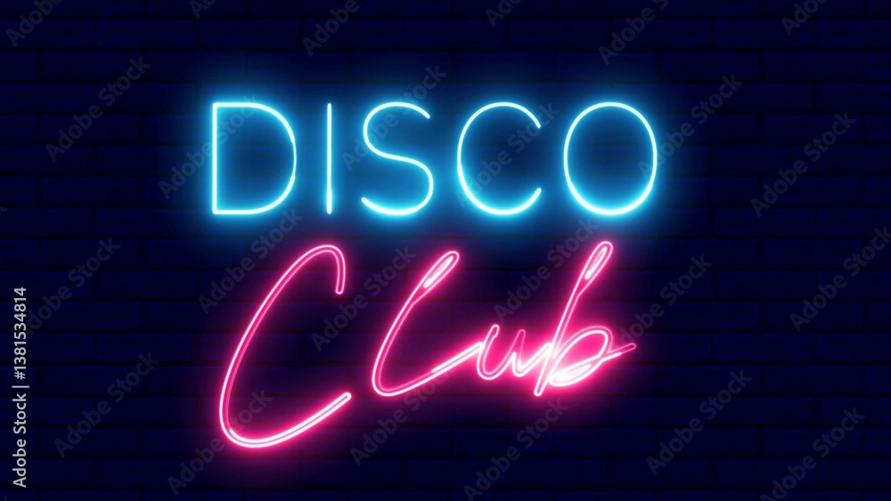 Aufkleber disco club text font with neon light. luminous and shimmering haze inside the letters of the text di
