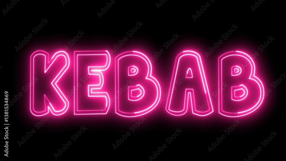 Poster kebab neon sign. kebab text font with light. luminous and shimmering haze inside the letters of the 