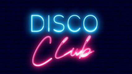 Obraz premium Disco Club text font with neon light. Luminous and shimmering haze inside the letters of the text Disco Club. Disco Club neon sign.