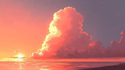 A beautiful scenic coastal landscape displays sunset and cloud formations