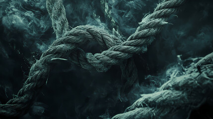 Close-up of aged rope, its texture a story of abandonment, whispering tales of a bygone era. Whispering Dust. Illustration