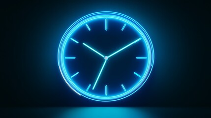 Futuristic analog clock with glowing light effects and a neon blue time silhouette  
