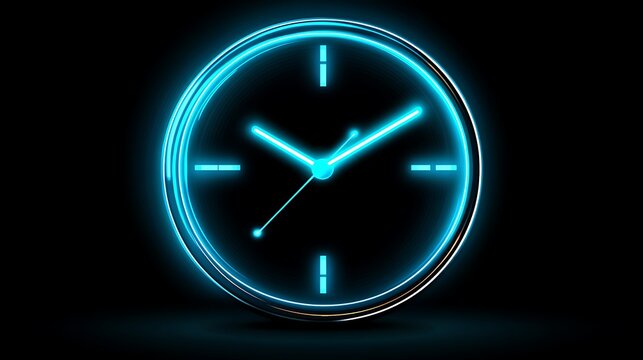 Glowing futuristic clock silhouette with neon blue laser effects in a time vector  
