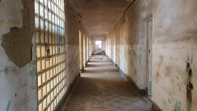 KISKUNMAJSA, HUNGARY - FEBRUARY 22. 2025: Abandoned and ruined Soviet barracks 