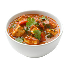 Fototapeta premium close-up of paneer tikka masala in a white bowl, low angle