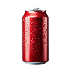 Eine rote Getränkedose mit einem kalten Getränk mit auskondensierten Wassertröpfchen auf der Außenseite (transparent)