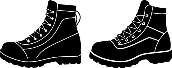 Hiking boot icon vector art, Vector of flat hiking elements black icon silhouette design