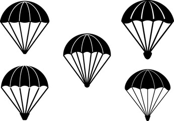 Parachute icon vector art, Vector of flat parachute black icon silhouette design