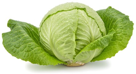 Obraz premium Fresh, vibrant head of cabbage, radiating a healthy, crisp appeal. Its vivid green hue and water droplets suggest peak freshness.