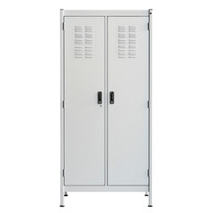 Tall metal locker wardrobe with double doors and vented panels, ideal for industrial, office, or garage storage needs.