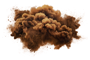 Brown fog or smoke effect isolated on a transparent white background. Smoke explosion special effect. Effective texture of steam, fog, smoke png. Design elements