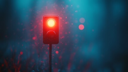 A solitary red traffic light shining in a moody atmospheric environment
