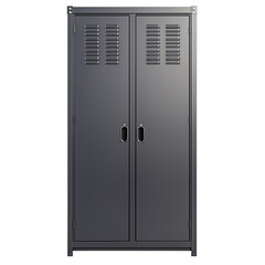 Vintage-style dark metal locker wardrobe with vented double doors, perfect for industrial or retro-inspired interiors.